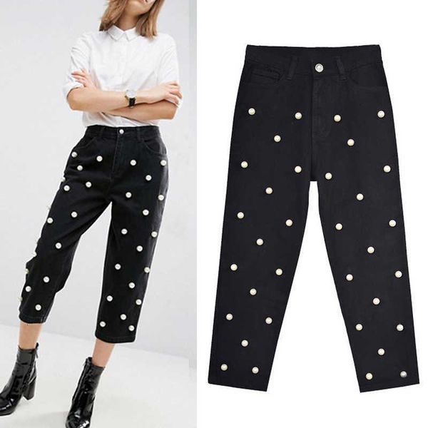 women's pants & capris jeans high waist claf-length jeans pearl beading black straight denim pantalon femme 144d, Black;white
women's pants & capris jeans high waist claf-length jeans pearl beading black straight denim pantalon femme 144d, Black;white