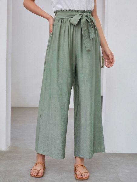 self tie wide leg pants s3px#, Black;white