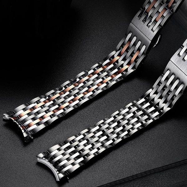 watch bands original curved 16-20mm business steel strap solid male ladies stainless mechanical bracelet, Black;brown