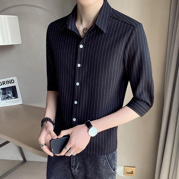 men's three-quarter sleeve shirt korean slim five-point striped summer casual short-sleeved thin section hoodies & sweatshirts, Black
men's three-quarter sleeve shirt korean slim five-point striped summer casual short-sleeved thin section hoodies & sweatshirts, Black