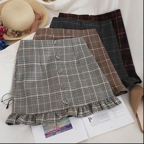 plaid ruffles casual button women skirts high waist elegant vintage zipper above knee a line summer skirt, Black
plaid ruffles casual button women skirts high waist elegant vintage zipper above knee a line summer skirt, Black