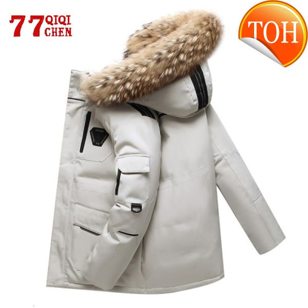 jacket -30 degree thicken warm mens white duck down parka multi-pocket hooded male casual fur collar mid-length coat, Black
jacket -30 degree thicken warm mens white duck down parka multi-pocket hooded male casual fur collar mid-length coat, Black