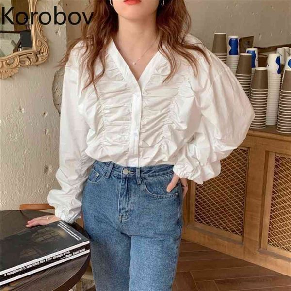 korobov new spring women blouses korean elegant vintage solid female shirts v neck ruffles office lady shirt 210430, White
korobov new spring women blouses korean elegant vintage solid female shirts v neck ruffles office lady shirt 210430, White
