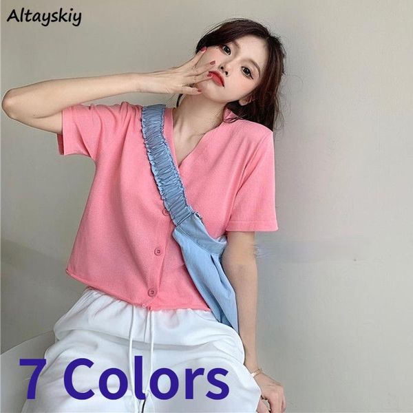women's knits & tees cropped cardigans women single breasted v-neck short sleeve candy color knitted chic all-match loose casual sweate, White
women's knits & tees cropped cardigans women single breasted v-neck short sleeve candy color knitted chic all-match loose casual sweate, White