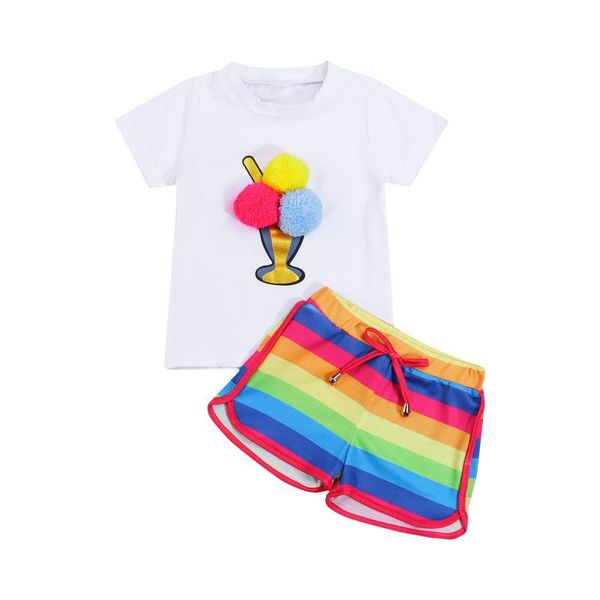 clothing sets 1-6 years 2 pieces kids suit set, summer o-neck short sleeve pullover+ rainbow striped shorts for girls, White
clothing sets 1-6 years 2 pieces kids suit set, summer o-neck short sleeve pullover+ rainbow striped shorts for girls, White