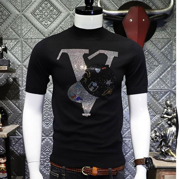 men's t-shirts european fashion brand rhinestone short-sleeved cotton t-shirt brangdy trend slim top, White;black
men's t-shirts european fashion brand rhinestone short-sleeved cotton t-shirt brangdy trend slim top, White;black