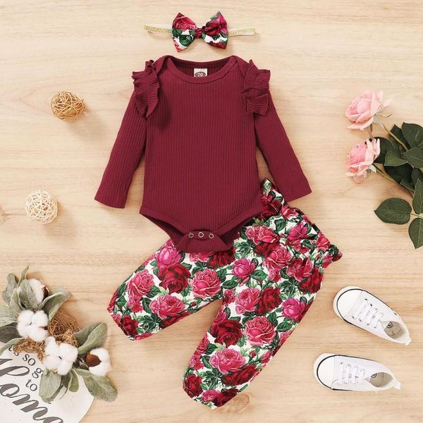 clothing sets fall baby girl clothes solid pink long sleeve romper rose floral pants with headband 3pcs toddlers outfits, White
clothing sets fall baby girl clothes solid pink long sleeve romper rose floral pants with headband 3pcs toddlers outfits, White