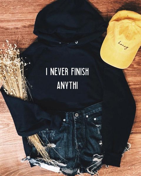 women's hoodies & sweatshirts i never finish anythi graphic hoody funny sweatshirt quote women casual fashion 100% cotton jumper pull, Black
women's hoodies & sweatshirts i never finish anythi graphic hoody funny sweatshirt quote women casual fashion 100% cotton jumper pull, Black