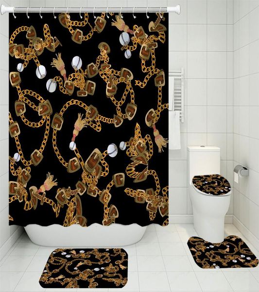 pieces golden chain pattern shower curtain sets with bath rug toilet cover floor mat waterproof vintage style accessory set
pieces golden chain pattern shower curtain sets with bath rug toilet cover floor mat waterproof vintage style accessory set
