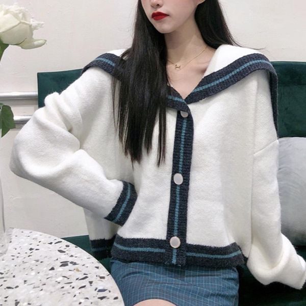 women's knits & tees sweater loose cardigan harajuku casual chic navy style turn down collar knit knitted wear female korean elegant sw, White
women's knits & tees sweater loose cardigan harajuku casual chic navy style turn down collar knit knitted wear female korean elegant sw, White