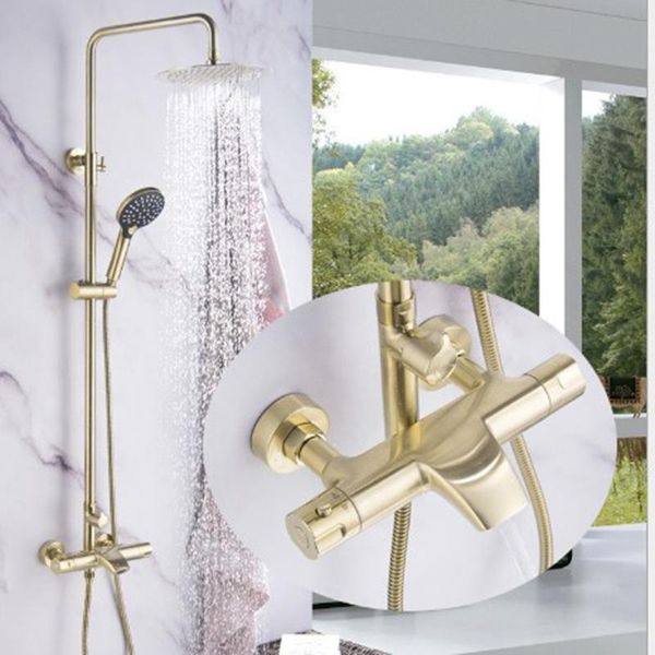 luxury brushed gold thermostatic shower set faucet and cold bathtub mixer bathroom sets
luxury brushed gold thermostatic shower set faucet and cold bathtub mixer bathroom sets