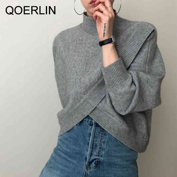 sweater women chic lantern sleeve korean criss-cross irregular pullovers half turtleneck sweater gray knitted, White;black
sweater women chic lantern sleeve korean criss-cross irregular pullovers half turtleneck sweater gray knitted, White;black