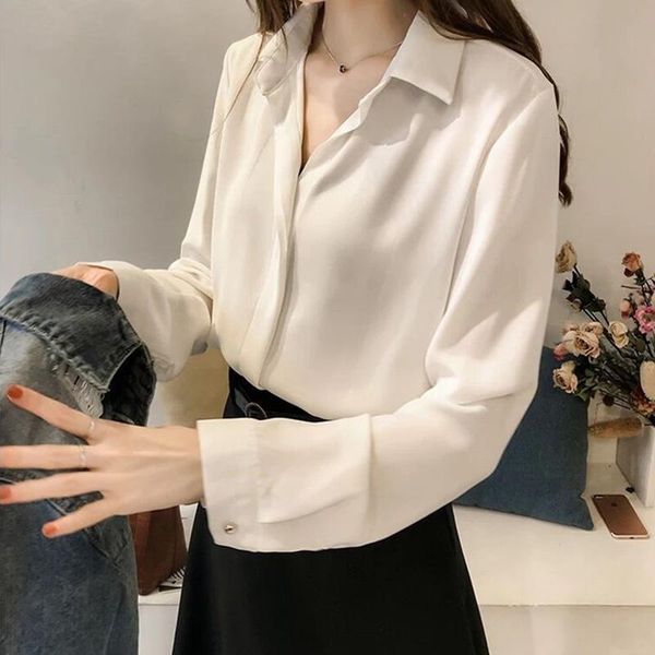 women's blouses & shirts summer female long sleeve blouse elegant chiffon robe femme turn down collar casual party women blusas femini, White
women's blouses & shirts summer female long sleeve blouse elegant chiffon robe femme turn down collar casual party women blusas femini, White