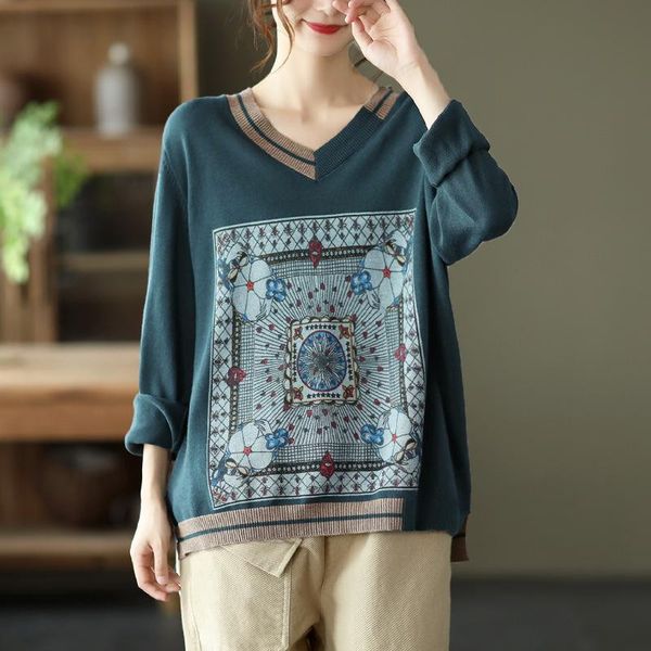women's sweaters retro printing patchwork collar knitting pullover sweater women fall style cotton loose v-neck all-match mom clothing, White;black
women's sweaters retro printing patchwork collar knitting pullover sweater women fall style cotton loose v-neck all-match mom clothing, White;black