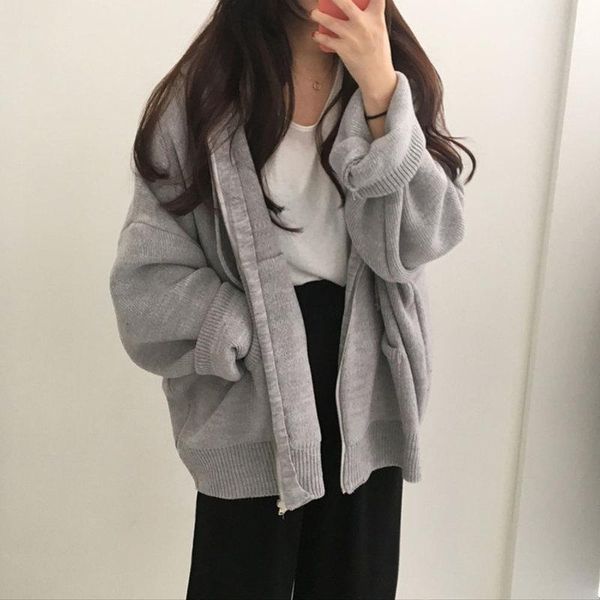 women's knits & tees outwear retro puff long sleeve grey hooded sweater coat pull femme casual all-match zipper knitted cardigan solid, White
women's knits & tees outwear retro puff long sleeve grey hooded sweater coat pull femme casual all-match zipper knitted cardigan solid, White