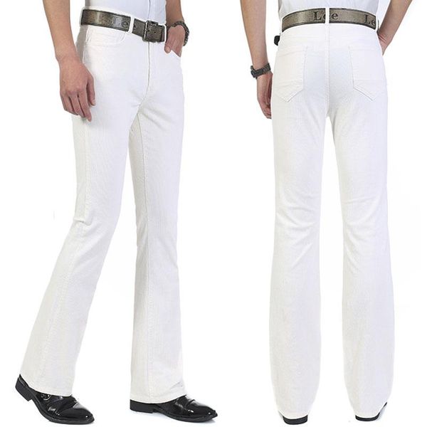 men's pants business casual jeans elastic waist slim fit white boots half flare bottom, Black
men's pants business casual jeans elastic waist slim fit white boots half flare bottom, Black