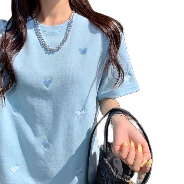 women's t-shirt shirt short sleeve female 2021 summer wear the western style loose cotton round collar love coat, White
women's t-shirt shirt short sleeve female 2021 summer wear the western style loose cotton round collar love coat, White