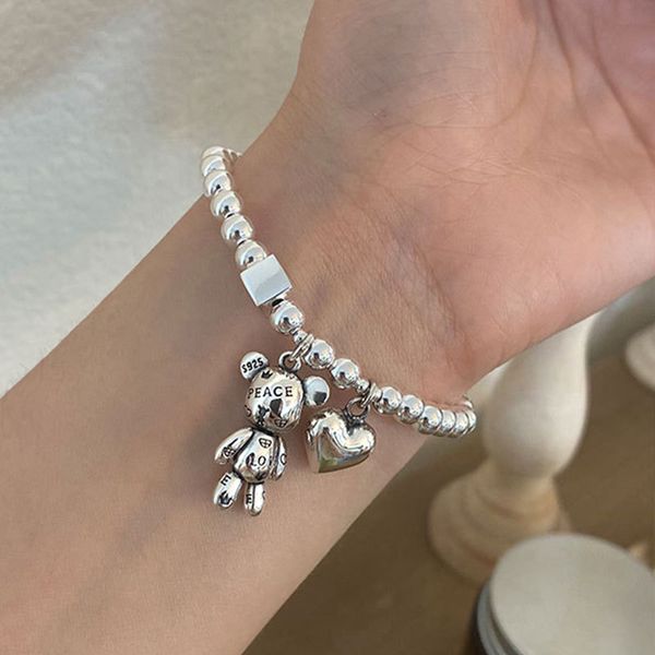 925 stamp string beads charm bracelets for women trend vintage simple cute bear heart pendant hand bracelet party jewelry accessories, Golden;silver
925 stamp string beads charm bracelets for women trend vintage simple cute bear heart pendant hand bracelet party jewelry accessories, Golden;silver
