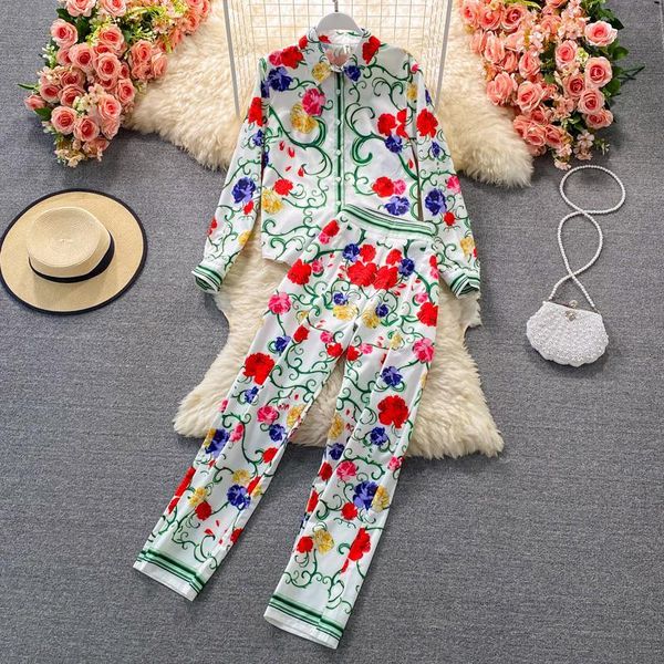 women's two piece pants autumn runway flower print pieces trouser suits shirts office ladies + pencil sets 2pcs outfits 2021, White
women's two piece pants autumn runway flower print pieces trouser suits shirts office ladies + pencil sets 2pcs outfits 2021, White