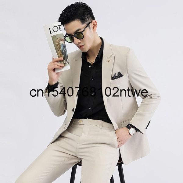 spring men's suit two piece one button dress british slim beige suits & blazers, White;black
spring men's suit two piece one button dress british slim beige suits & blazers, White;black