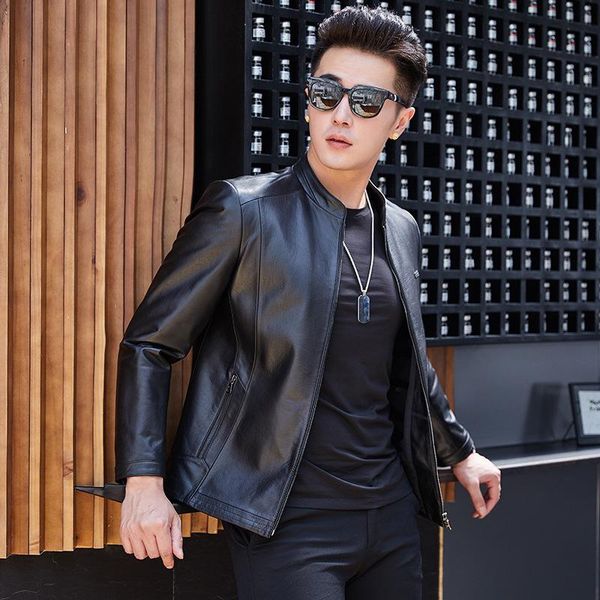 men's leather & faux direct sale layer cowhide stand collar simple casual style in haining origin, Black
men's leather & faux direct sale layer cowhide stand collar simple casual style in haining origin, Black