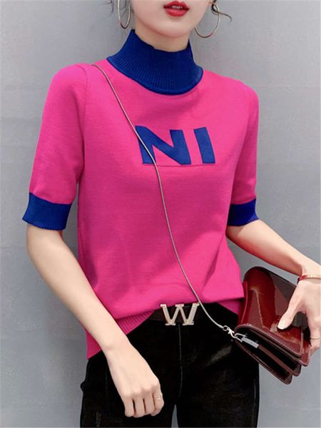 women's sweaters 2021 spring high neck letter contrast short sweater loose fitting half sleeve knitted shirt backing fashion mqts, White;black
women's sweaters 2021 spring high neck letter contrast short sweater loose fitting half sleeve knitted shirt backing fashion mqts, White;black