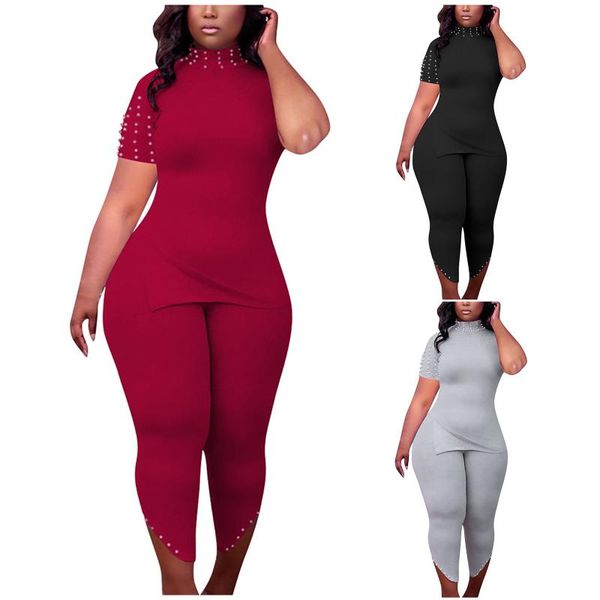 women's tracksuits seamless fitness shorts set solid nail bead casual suit slit large short sleeve two piece 1 blouse + pants, Gray
women's tracksuits seamless fitness shorts set solid nail bead casual suit slit large short sleeve two piece 1 blouse + pants, Gray