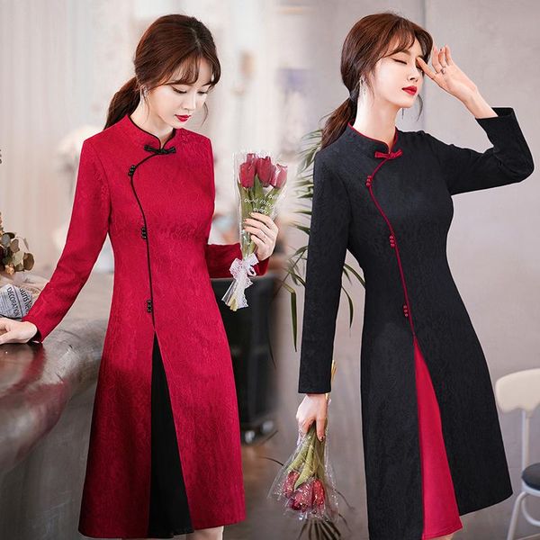 casual dresses stand collar lace patchwork improved cheongsam women long sleeve chinese style vintage buckle slim mini dress lady young qipa, Black;gray
casual dresses stand collar lace patchwork improved cheongsam women long sleeve chinese style vintage buckle slim mini dress lady young qipa, Black;gray