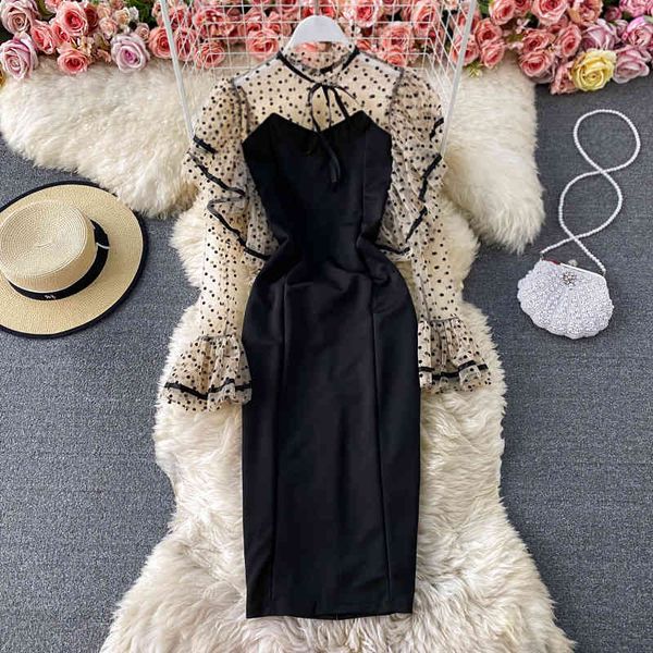 spring and autumn french retro women's dress elegant dots ruffles long sleeve net yarn splicing black wrap for ladies 210514, Black;gray
spring and autumn french retro women's dress elegant dots ruffles long sleeve net yarn splicing black wrap for ladies 210514, Black;gray