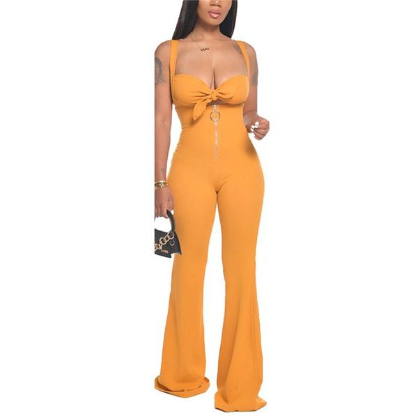 women low-cut solid jumpsuits tie knot on the chest super comfortable loose party clubwear with front zipper women's & rompers, Black;white
women low-cut solid jumpsuits tie knot on the chest super comfortable loose party clubwear with front zipper women's & rompers, Black;white