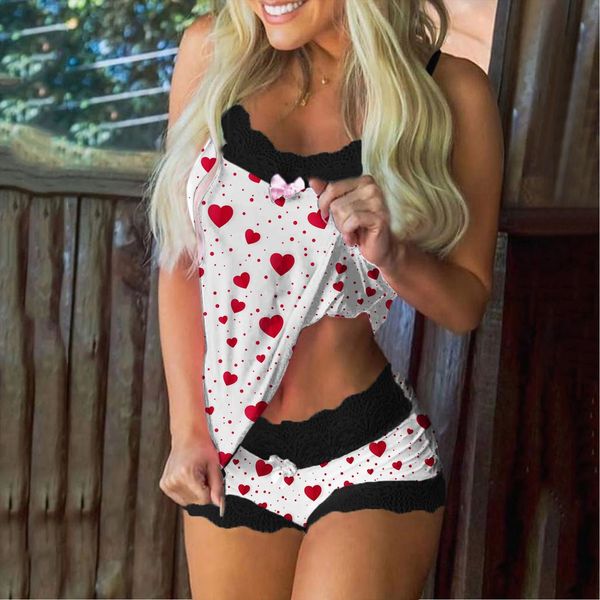 print pajamas sleeveless lace womens sleepwears cami shorts lingerie nightwear set pyjamas pijama mujer family home clothes, Black;red
print pajamas sleeveless lace womens sleepwears cami shorts lingerie nightwear set pyjamas pijama mujer family home clothes, Black;red