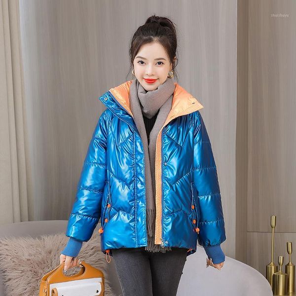 women's down & parkas thick casual winter bubble coat solid glossy stand collar cotton jacket for female shiny zipper short puffer, Black
women's down & parkas thick casual winter bubble coat solid glossy stand collar cotton jacket for female shiny zipper short puffer, Black