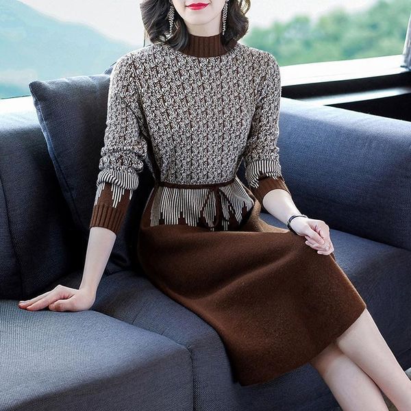 casual dresses knitting dress oversize sweater woman french retro turtleneck patchwork slim vestidos 2021 autumn elegant office lady clothes, Black;gray
casual dresses knitting dress oversize sweater woman french retro turtleneck patchwork slim vestidos 2021 autumn elegant office lady clothes, Black;gray