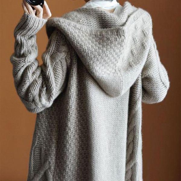 women's knits & tees clothing gray hooded knit cardigan 2021 autumn and winter over-the-knee ultra-long cable-knit sweater coat, White
women's knits & tees clothing gray hooded knit cardigan 2021 autumn and winter over-the-knee ultra-long cable-knit sweater coat, White