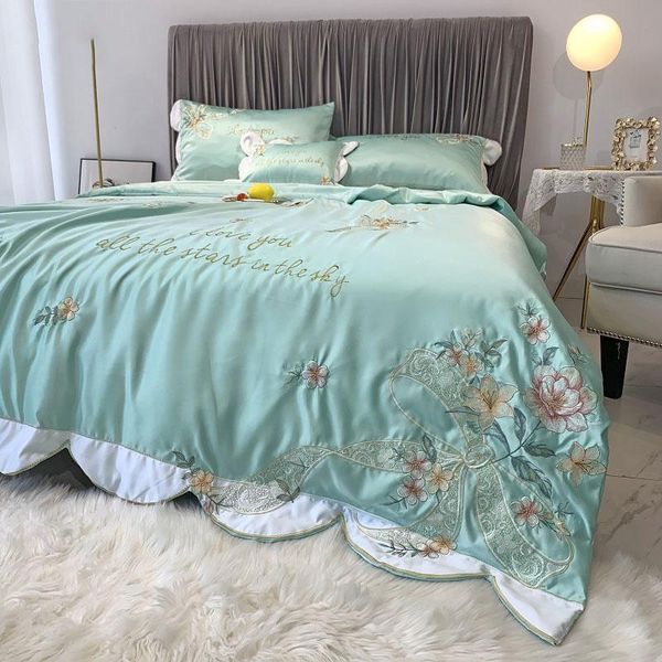 water-green 60 days silk summer cool quilt four-piece air-conditioning embroidery in bedding sets
water-green 60 days silk summer cool quilt four-piece air-conditioning embroidery in bedding sets