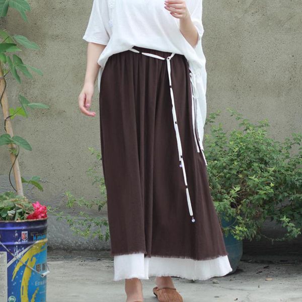 johnature contrast color cotton linen pleated skirt summer casual vintage solid color lace up ankle-length women skirts 210521, Black
johnature contrast color cotton linen pleated skirt summer casual vintage solid color lace up ankle-length women skirts 210521, Black