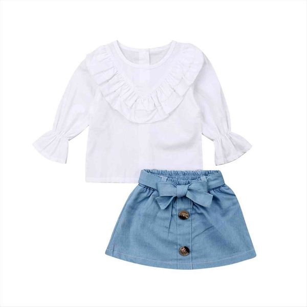 1 5 year kid clothes set baby girls white long sleeve ruffles t shirts girl denim a line skirt outfit
1 5 year kid clothes set baby girls white long sleeve ruffles t shirts girl denim a line skirt outfit