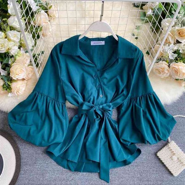 spring autumn women's lantern sleeve shirt korean wild waist white blouse women gd367 210506
spring autumn women's lantern sleeve shirt korean wild waist white blouse women gd367 210506