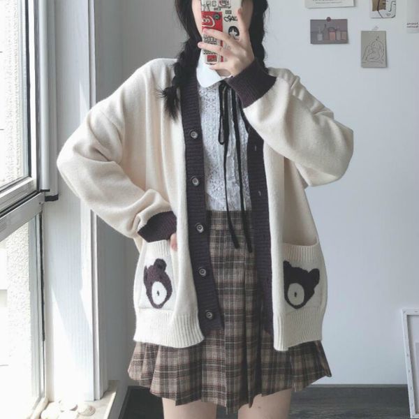 chic sweet cartoon bear cardigan women japanese kawaii cute loose v-neck cardigans all-match knitted autumn sweaters 210417, White;black
chic sweet cartoon bear cardigan women japanese kawaii cute loose v-neck cardigans all-match knitted autumn sweaters 210417, White;black