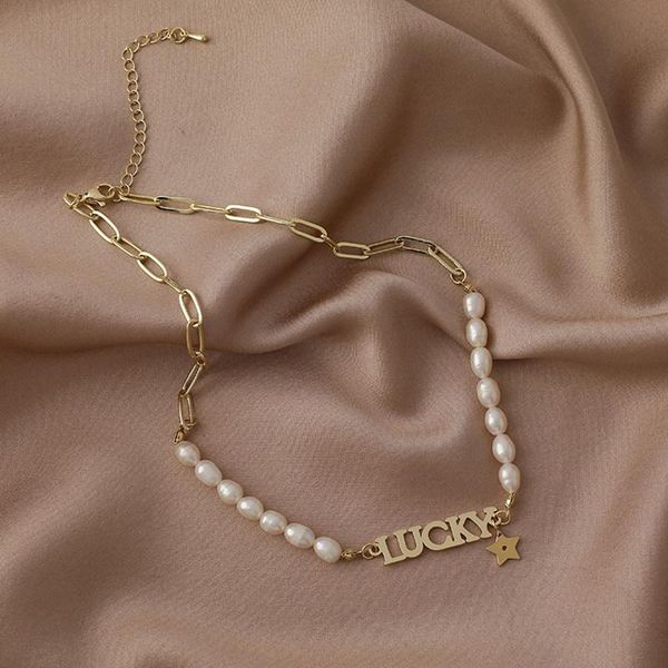 chokers fashion gril natural freshwater pearl necklace women vintage trend contracted baroque pentagram clavicle chain jewelry gift, Golden;silver
chokers fashion gril natural freshwater pearl necklace women vintage trend contracted baroque pentagram clavicle chain jewelry gift, Golden;silver