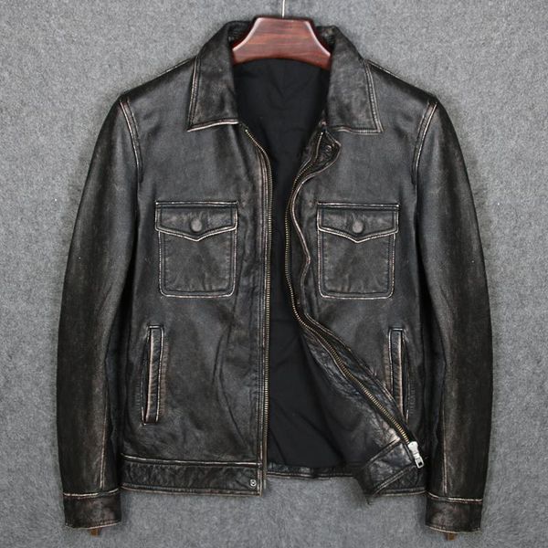 men's leather & faux sample design mens cow jackets vintage slim turn-down collar genuine coats, Black
men's leather & faux sample design mens cow jackets vintage slim turn-down collar genuine coats, Black