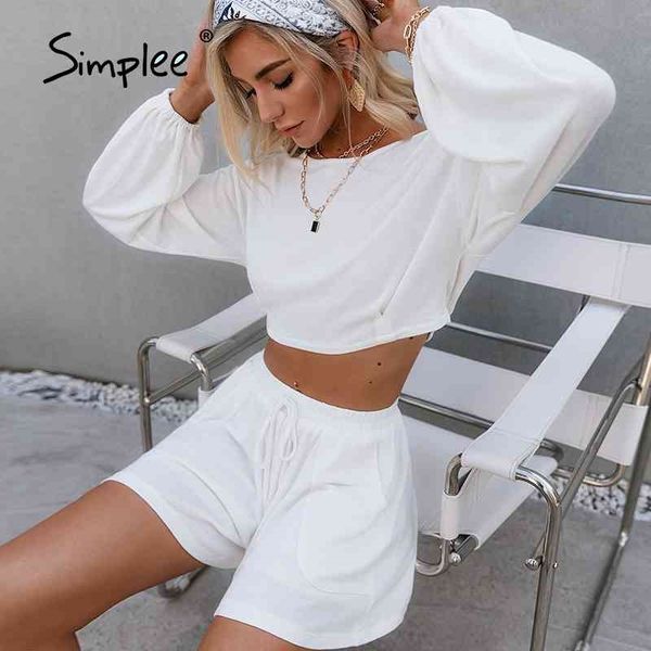 white long sleeves two piece woman short suits elastic waist lace up summer suit pockets causal loose sets fashion 210707
white long sleeves two piece woman short suits elastic waist lace up summer suit pockets causal loose sets fashion 210707