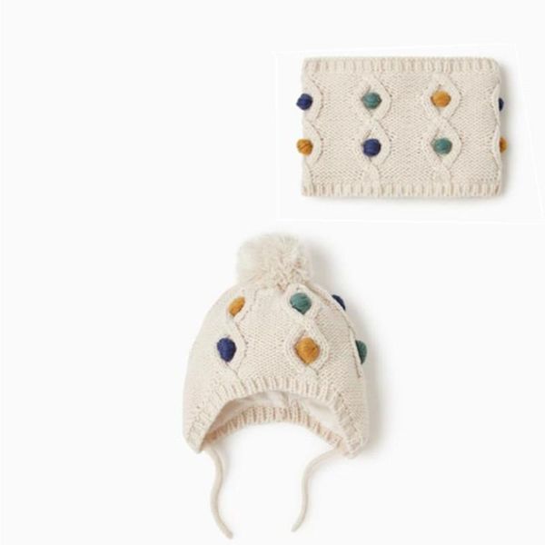 winter hand crochet pompom knit cap infinity scarf for children, Yellow 
winter hand crochet pompom knit cap infinity scarf for children, Yellow