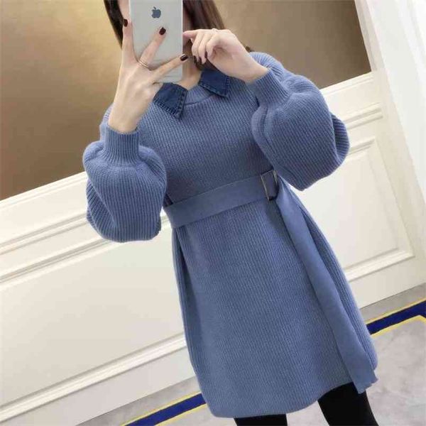 autumn and winter fake two-piece long knit doll collar pullover sweater female lazy wind korean jacket 210427, White;black
autumn and winter fake two-piece long knit doll collar pullover sweater female lazy wind korean jacket 210427, White;black