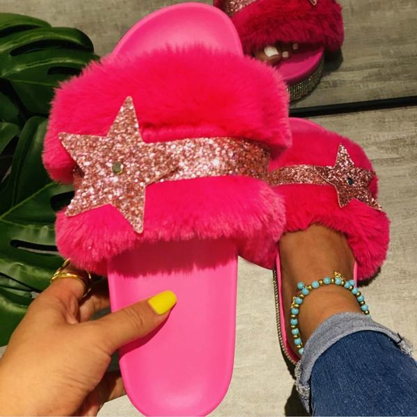 luxury designer women fur slippers rhinestone bling star decoration platform wedges indoor furry slides casual shoes, Black
luxury designer women fur slippers rhinestone bling star decoration platform wedges indoor furry slides casual shoes, Black