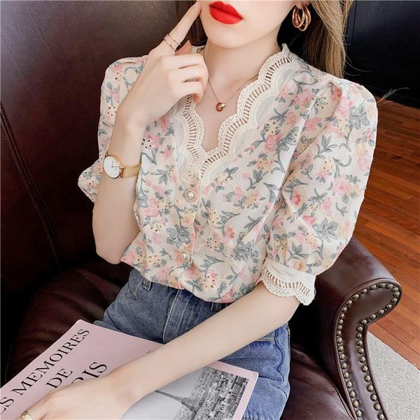 women's blouses & shirts han edition temperament make summer jacquard v-neck lace with short sleeves sweet girl, White
women's blouses & shirts han edition temperament make summer jacquard v-neck lace with short sleeves sweet girl, White