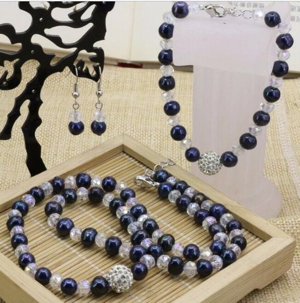 earrings & necklace beautiful 7-8mm natural black freshwater pearl white crystal bracelet, Silver
earrings & necklace beautiful 7-8mm natural black freshwater pearl white crystal bracelet, Silver