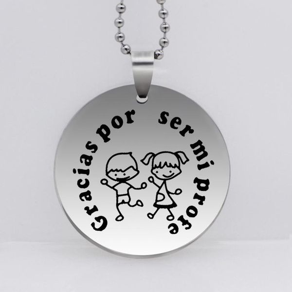 pendant necklaces "gracias por ser mi profe" 2021 stainless steel boy and girl disc necklace jewelry for teacher yp6925, Silver
pendant necklaces "gracias por ser mi profe" 2021 stainless steel boy and girl disc necklace jewelry for teacher yp6925, Silver