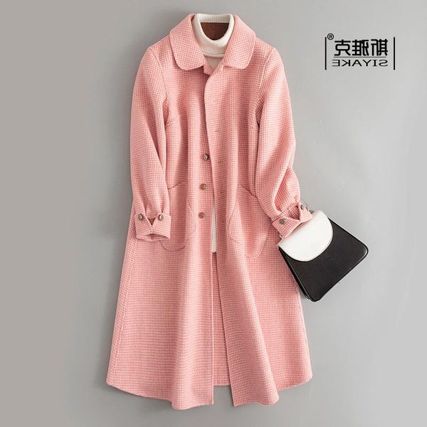 women's wool & blends shzq autumn and winter pink plaid double-sided cashmere coat middle long korean tweed, Black
women's wool & blends shzq autumn and winter pink plaid double-sided cashmere coat middle long korean tweed, Black