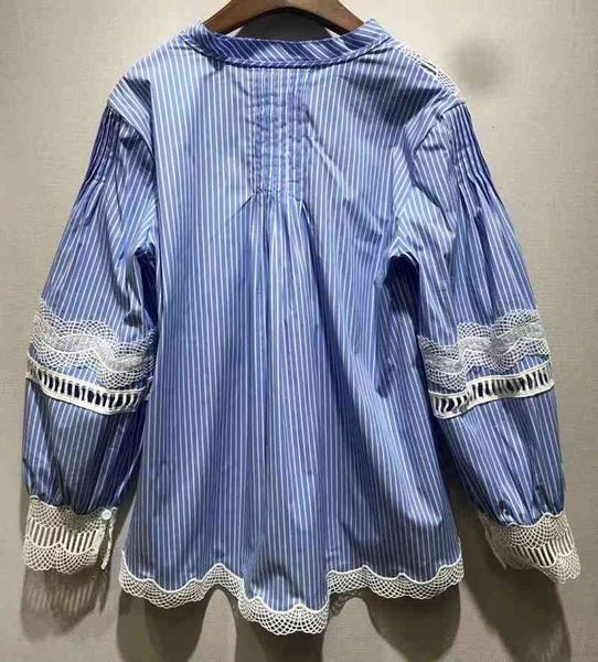 pants striped blouses spring summer women v-neck hollow out lace embroidery long sleeve casual blue shirt, White
pants striped blouses spring summer women v-neck hollow out lace embroidery long sleeve casual blue shirt, White